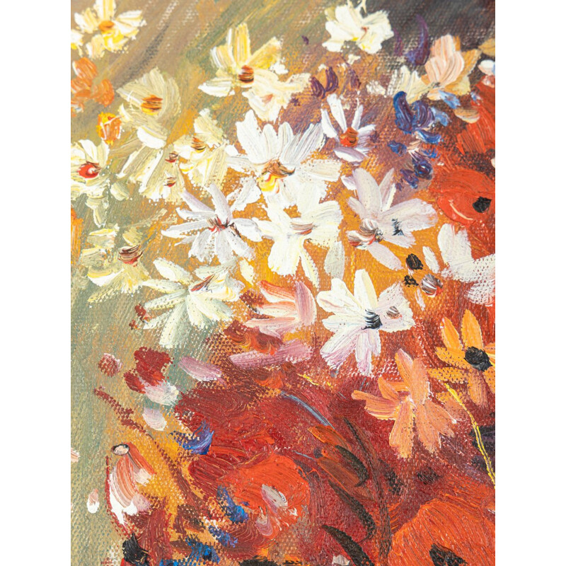 Vintage flower bouquet in oil on canvas