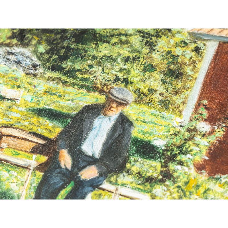 Oil on canvas mid-century "Swedish Farm" 50 x 42 cm 