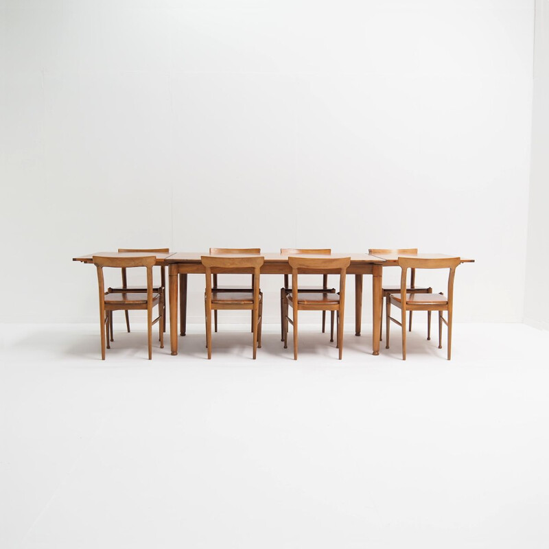 Mid-century dining room set in solid walnut wood