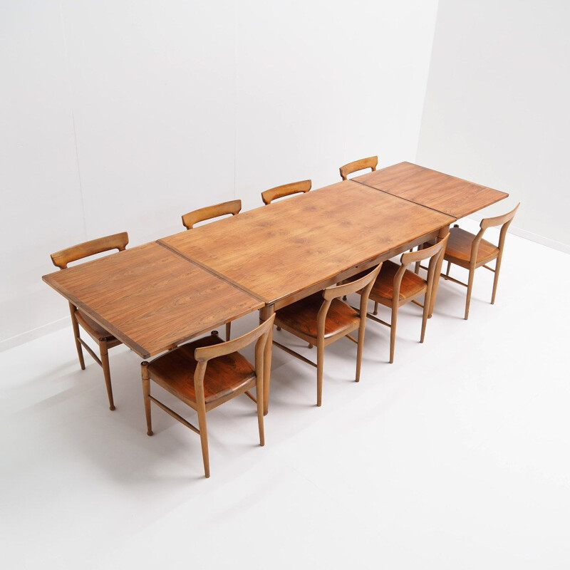 Mid-century dining room set in solid walnut wood
