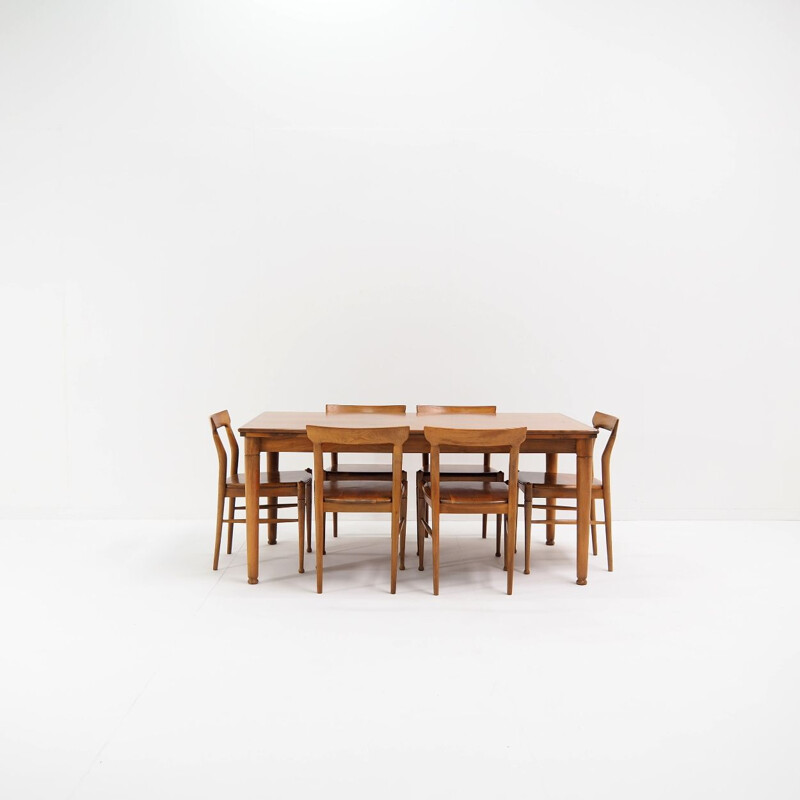 Mid-century dining room set in solid walnut wood