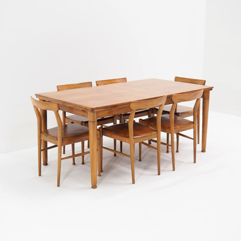 Mid-century dining room set in solid walnut wood