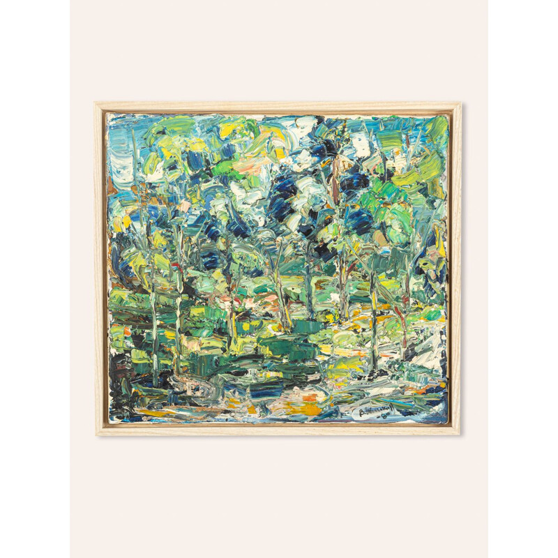 Peinture abstraite vintage à l'huile sur toile "Forrest"  44 x 40 cm