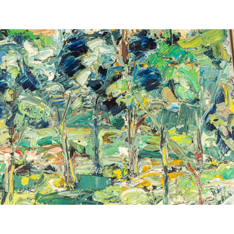 Peinture abstraite vintage à l'huile sur toile "Forrest"  44 x 40 cm