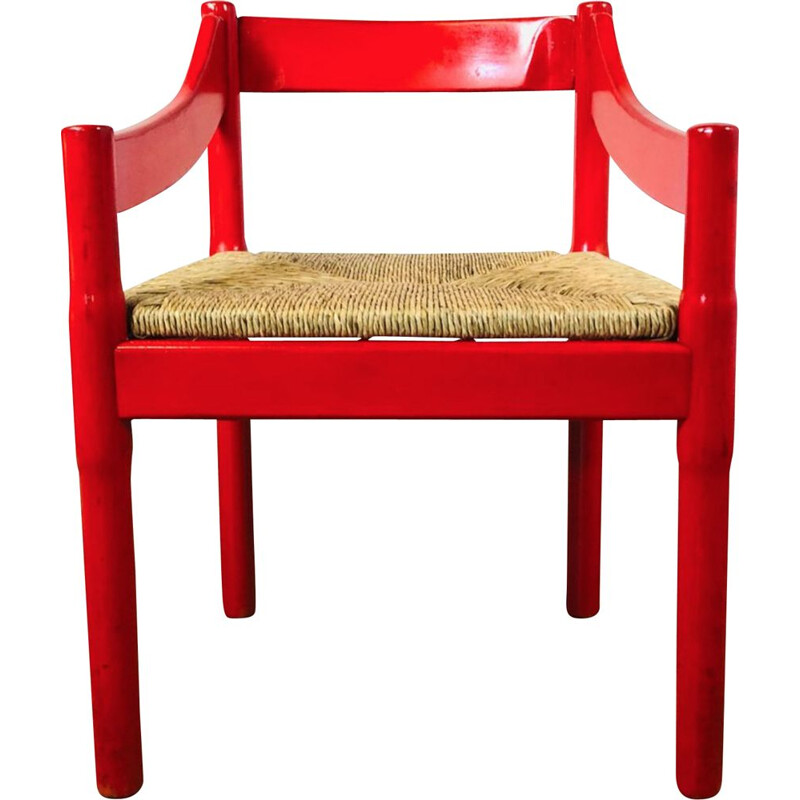 Vintage Carimate red armchair by Vico Magistretti for Cassina, Italy 1960s