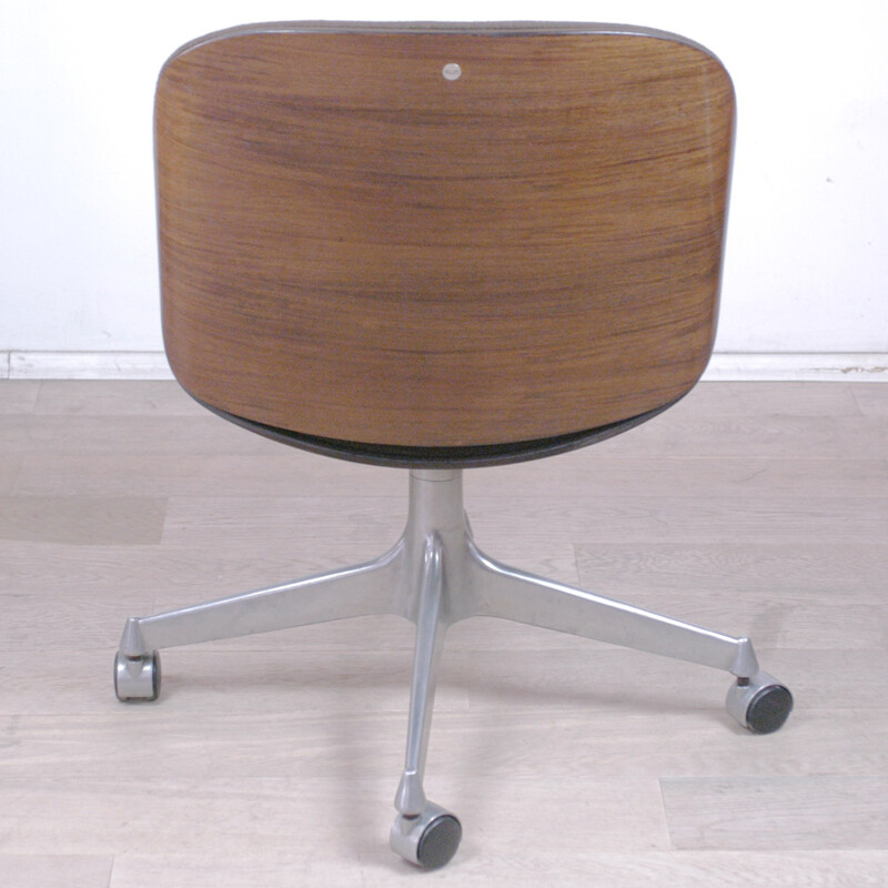 Italian MIM swivel chair in rosewood and brown fabric, Ico PARISI - 1950s