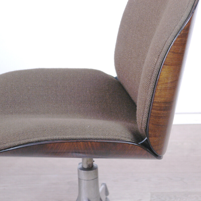 Italian MIM swivel chair in rosewood and brown fabric, Ico PARISI - 1950s