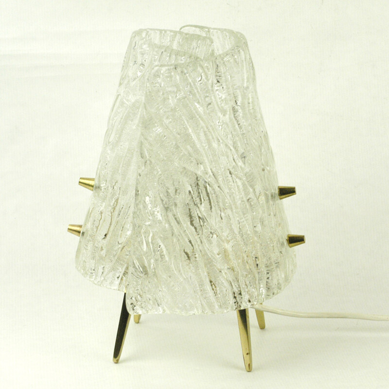 Lampe de table "Iceglass" en verre et laiton, J. T. KALMAR - 1960 