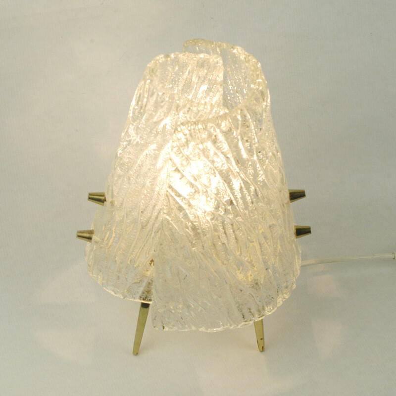 Austrian "Iceglass" table lamp in glass and brass, J. T. KALMAR - 1960s