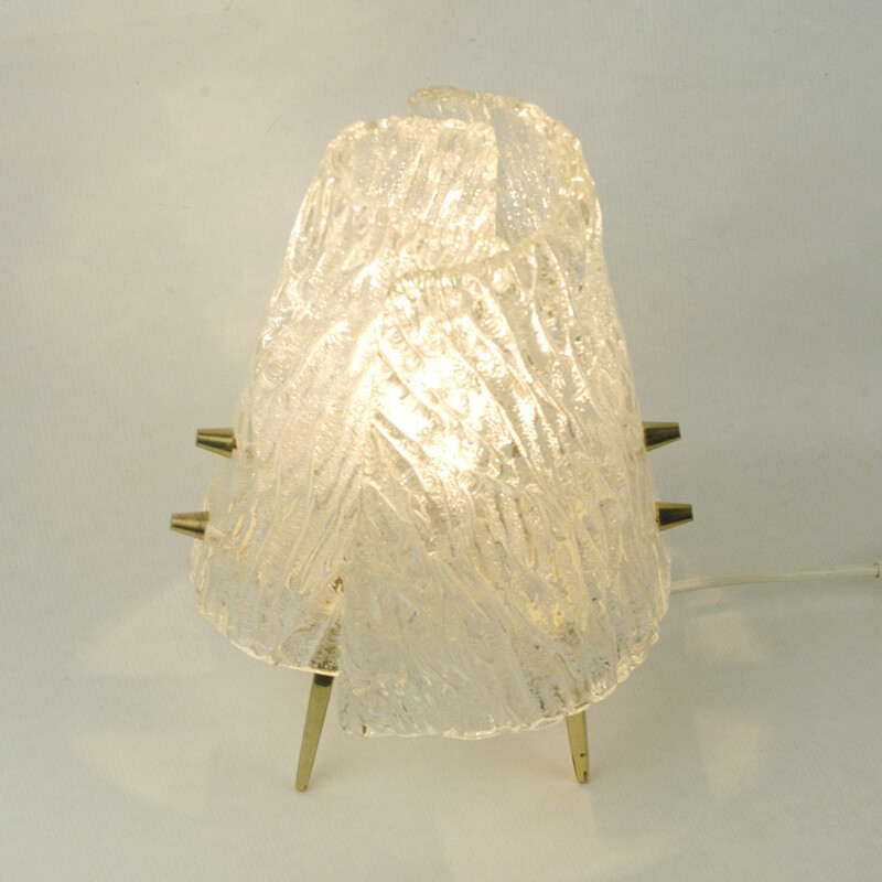 Lampe de table "Iceglass" en verre et laiton, J. T. KALMAR - 1960 