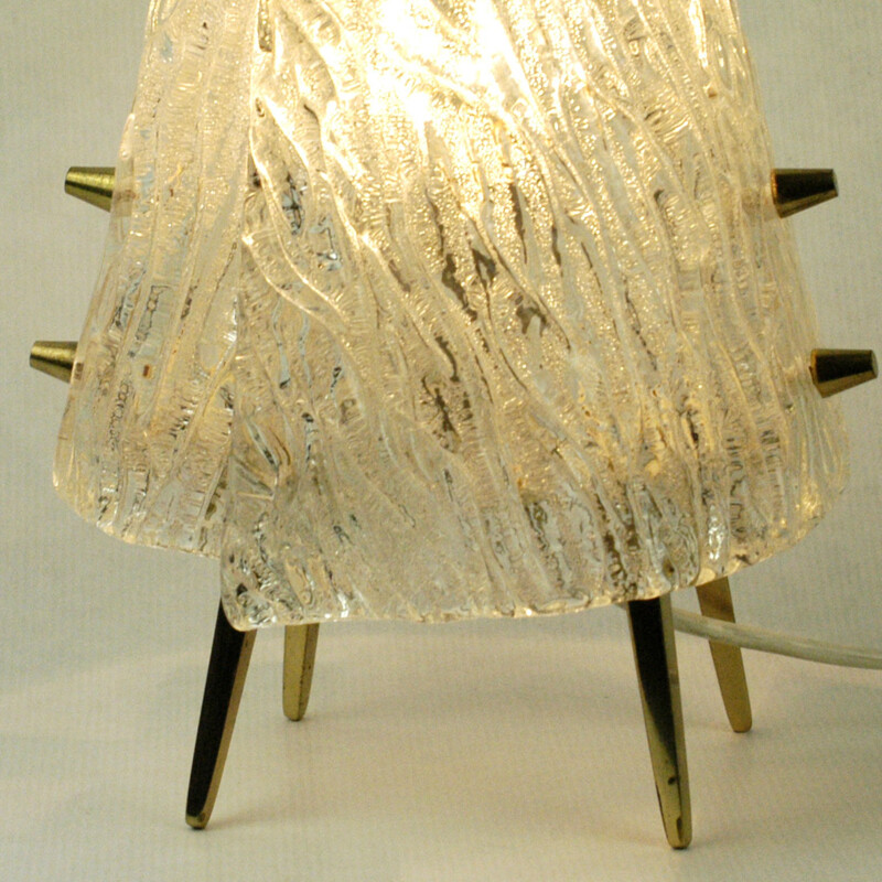 Austrian "Iceglass" table lamp in glass and brass, J. T. KALMAR - 1960s