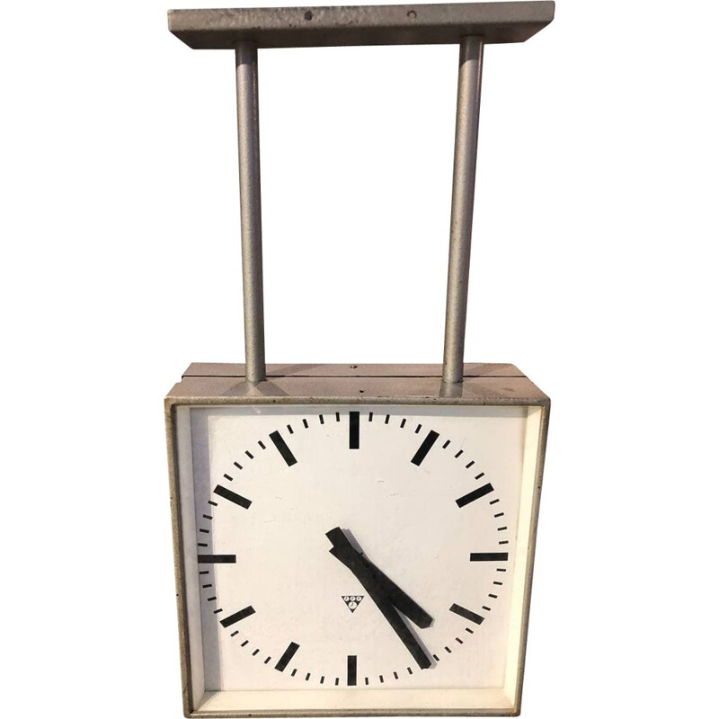 Horloge vintage Pragotron à double face, Tchécoslovaquie 1950