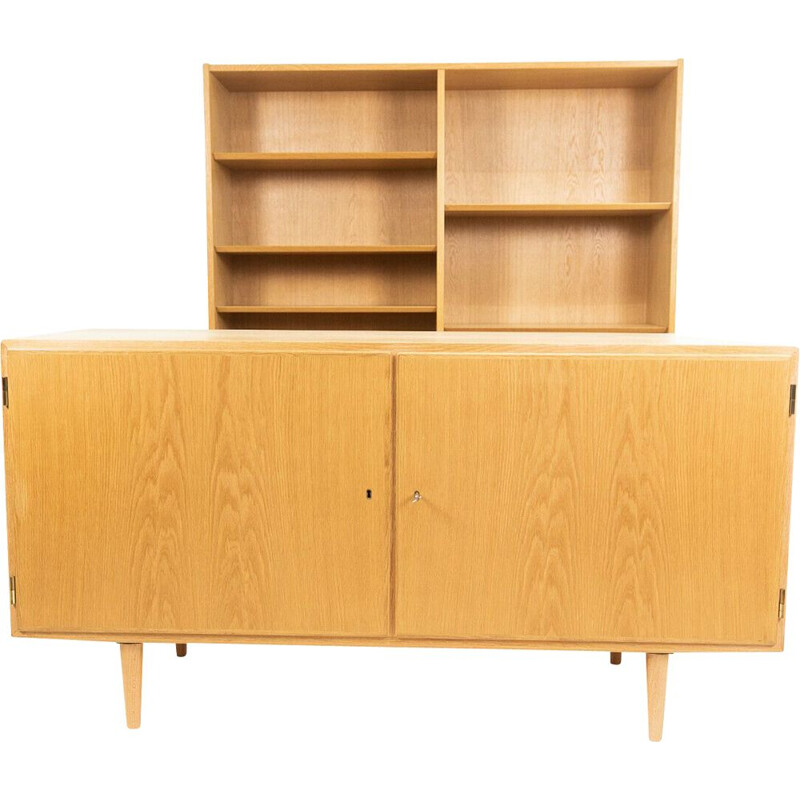 Mid century Danish Hundevad blonde oakwood bookcase & sideboard set, 1970s