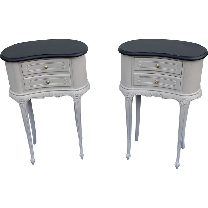 Pair of vintage Rognon night stands in light grey and black