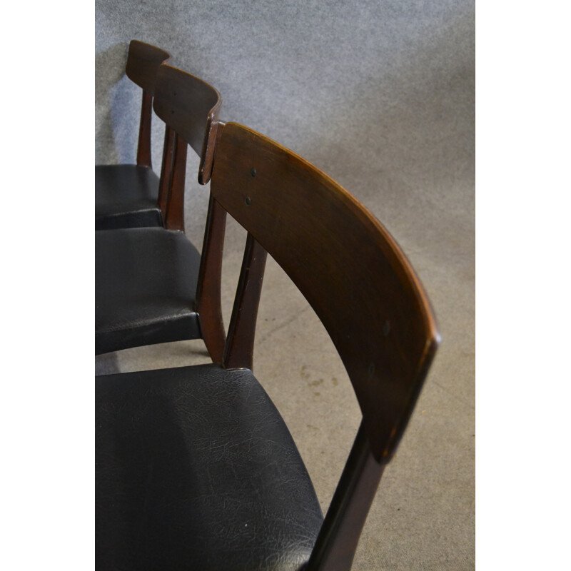 Set of 6 Danish dining chairs in rosewood and black leatherette - 1950s