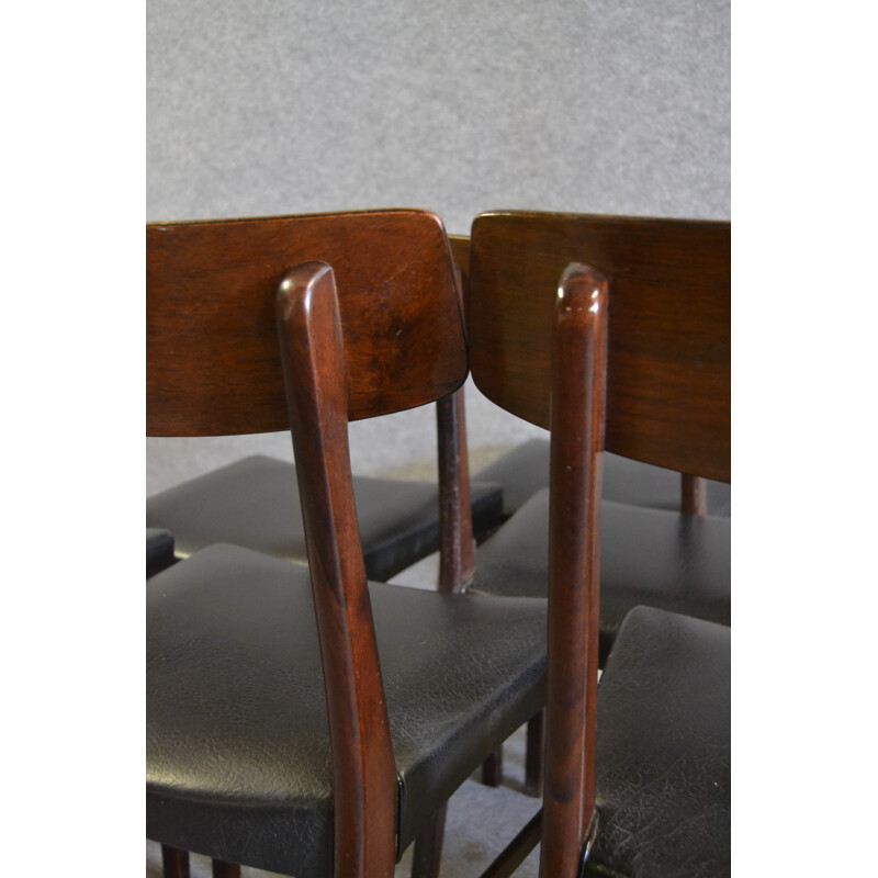 Set of 6 Danish dining chairs in rosewood and black leatherette - 1950s