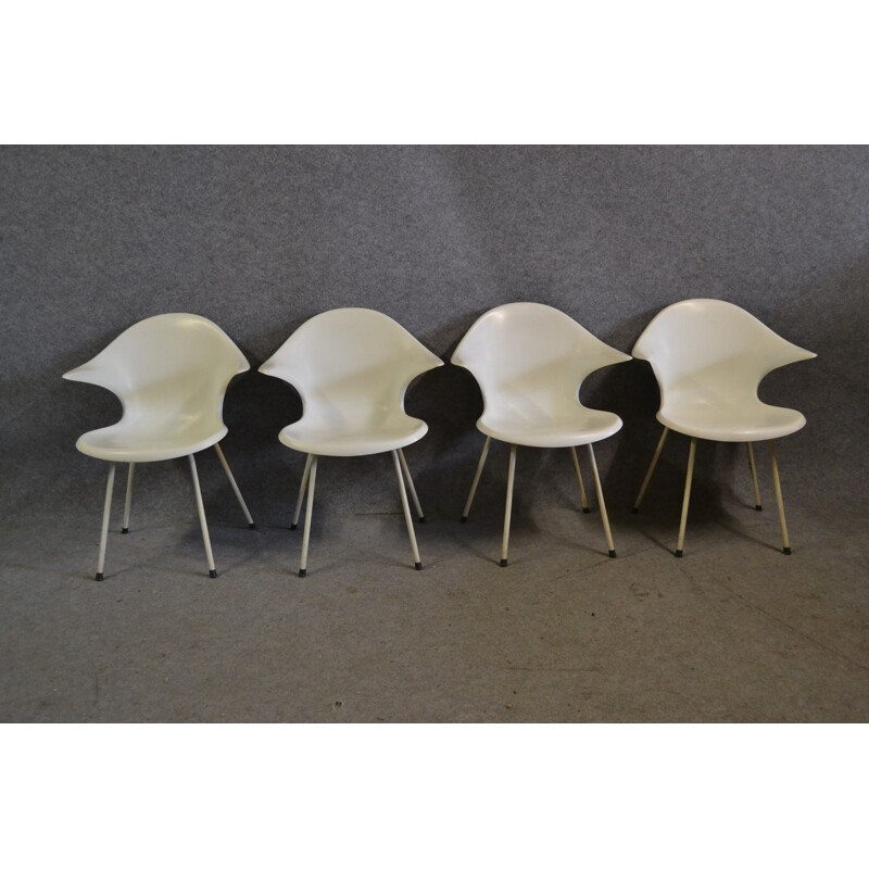 Set of 4 white chairs in fiberglass - 1970s
