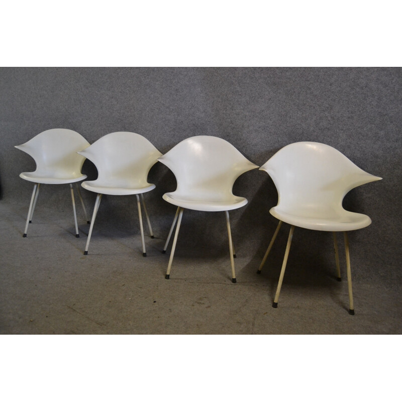 Set of 4 white chairs in fiberglass - 1970s