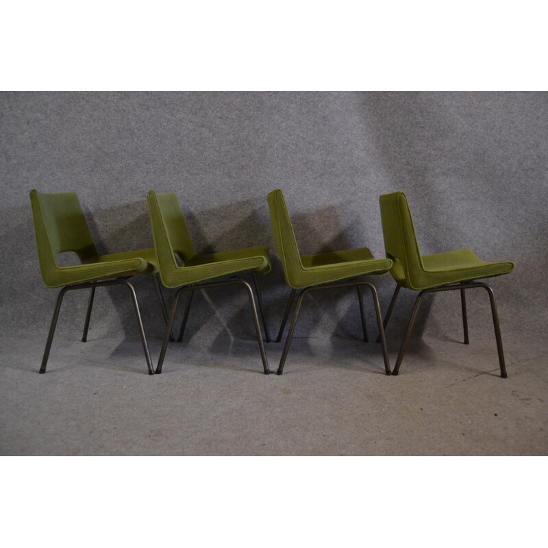 Suite de 4 chaises EFA en métal et tissu vert, Georges FRYDMAN - 1960