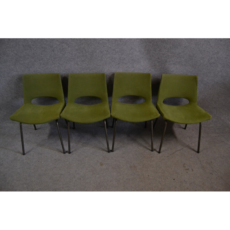 Set of 4 EFA chairs in metal and apple green fabric, Georges FRYDMAN - 1960s