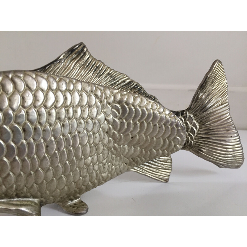 Paperweight vintage Fish in silver plated steel
