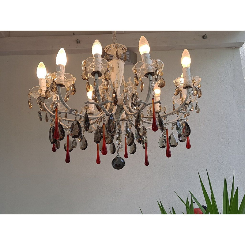 Vintage Murano red and amethyst chandelier with 10 lights, Italy 1920