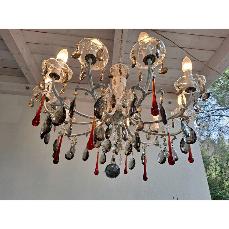 Vintage Murano red and amethyst chandelier with 10 lights, Italy 1920