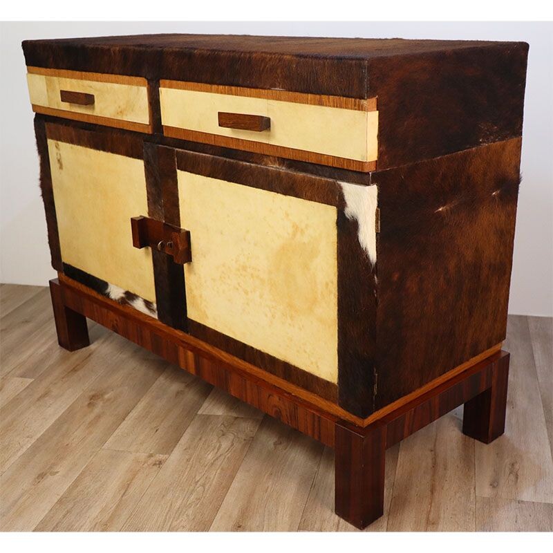 Vintage walnut and cowhide sideboard, 1950