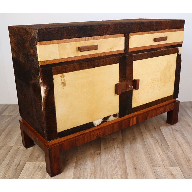 Vintage walnut and cowhide sideboard, 1950