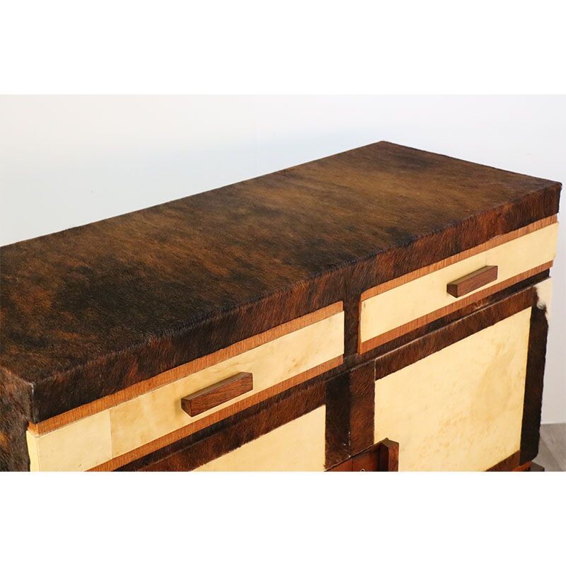 Vintage walnut and cowhide sideboard, 1950