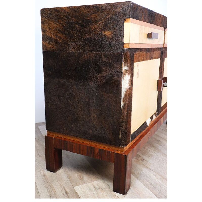 Vintage walnut and cowhide sideboard, 1950