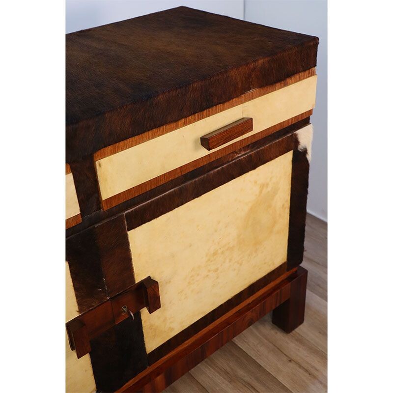 Vintage walnut and cowhide sideboard, 1950