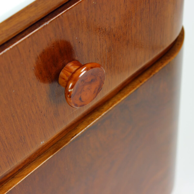 Vintage Art Deco Night stands in walnut and white opaline glass, Czechoslovakia 1950s