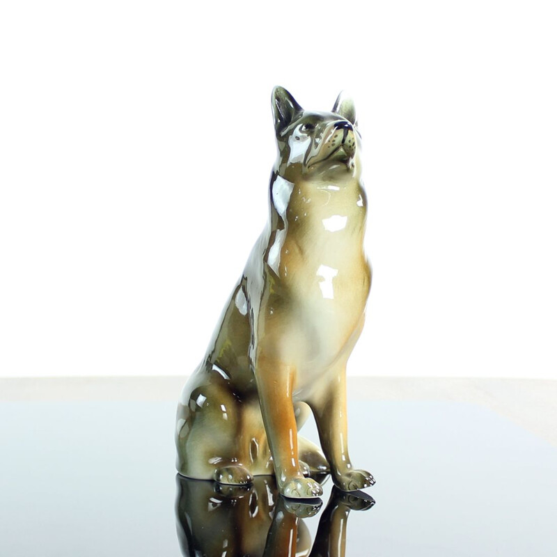 Vintage porcelain statue of a German shepherd by Royal Dux, Czechoslovakia 1960