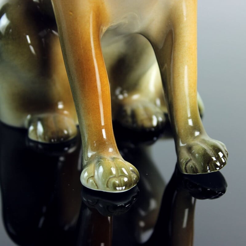 Vintage porcelain statue of a German shepherd by Royal Dux, Czechoslovakia 1960