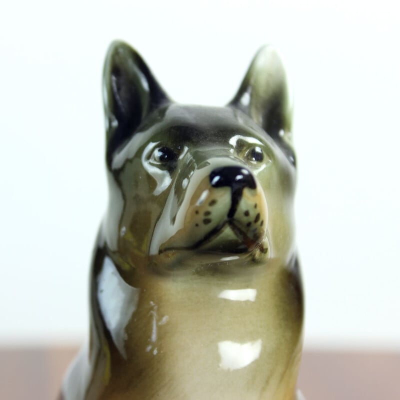 Vintage porcelain statue of a German shepherd by Royal Dux, Czechoslovakia 1960