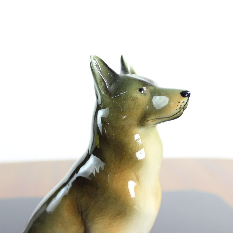 Vintage porcelain statue of a German shepherd by Royal Dux, Czechoslovakia 1960