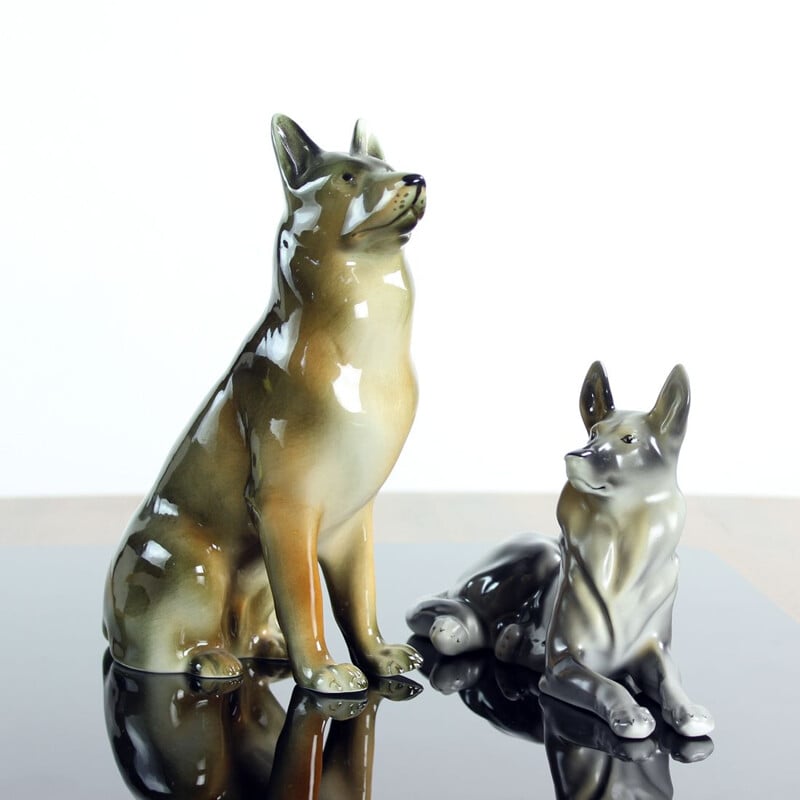 Vintage porcelain statue of a German shepherd by Royal Dux, Czechoslovakia 1960