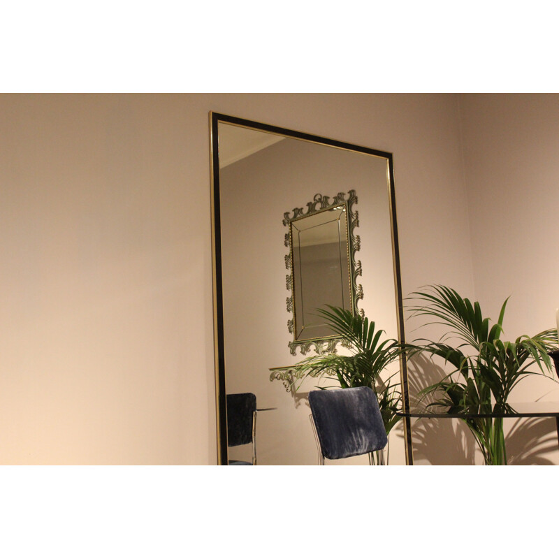 Art Deco lead mirror vintage with forged iron console lacquered in pistachio green and gold color