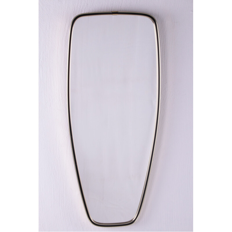 Vintage elongated mirror with black and brass rim, 1960s