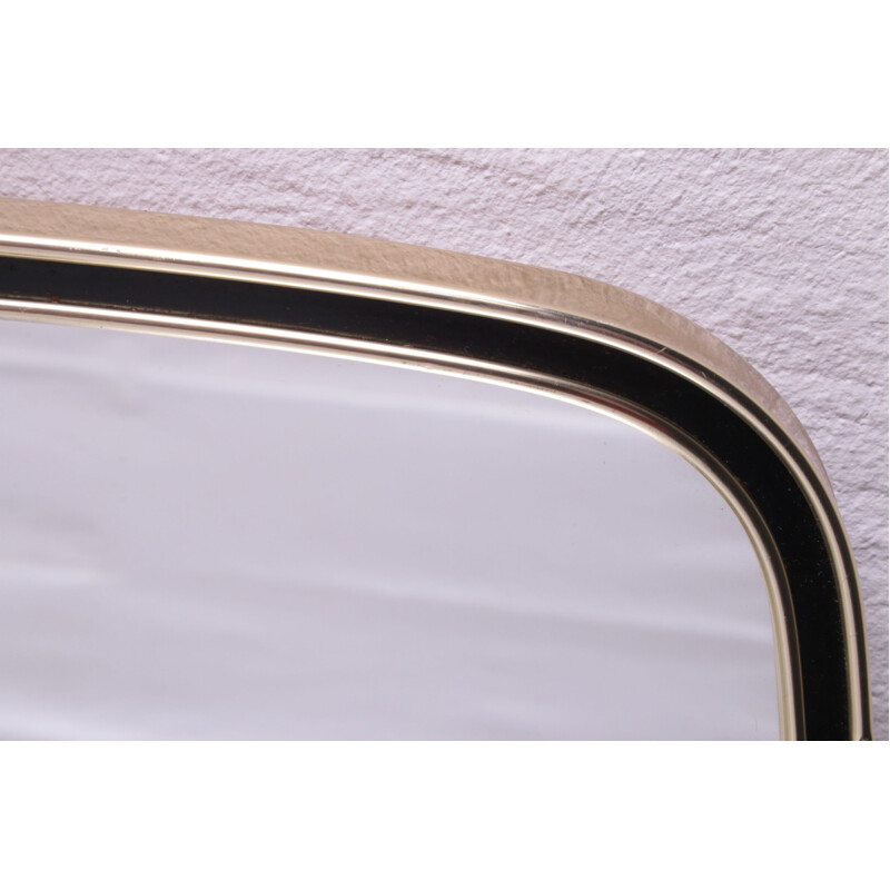 Vintage elongated mirror with black and brass rim, 1960s