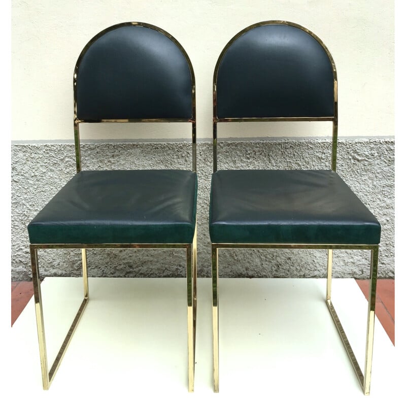 Pair of leather and brass chairs 1970s
