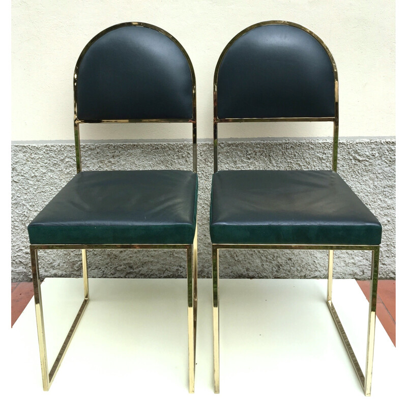 Paire de chaises en laiton et cuir - 1970