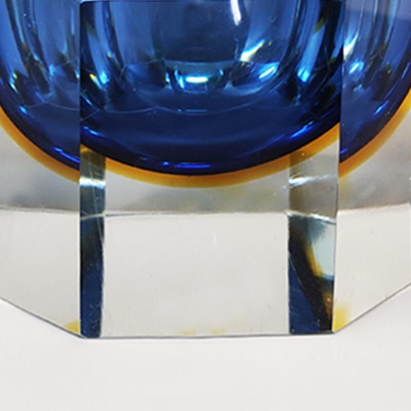 Vintage big blue and yellow vide poche or ashtray by Flavio Poli for Seguso, 1960s