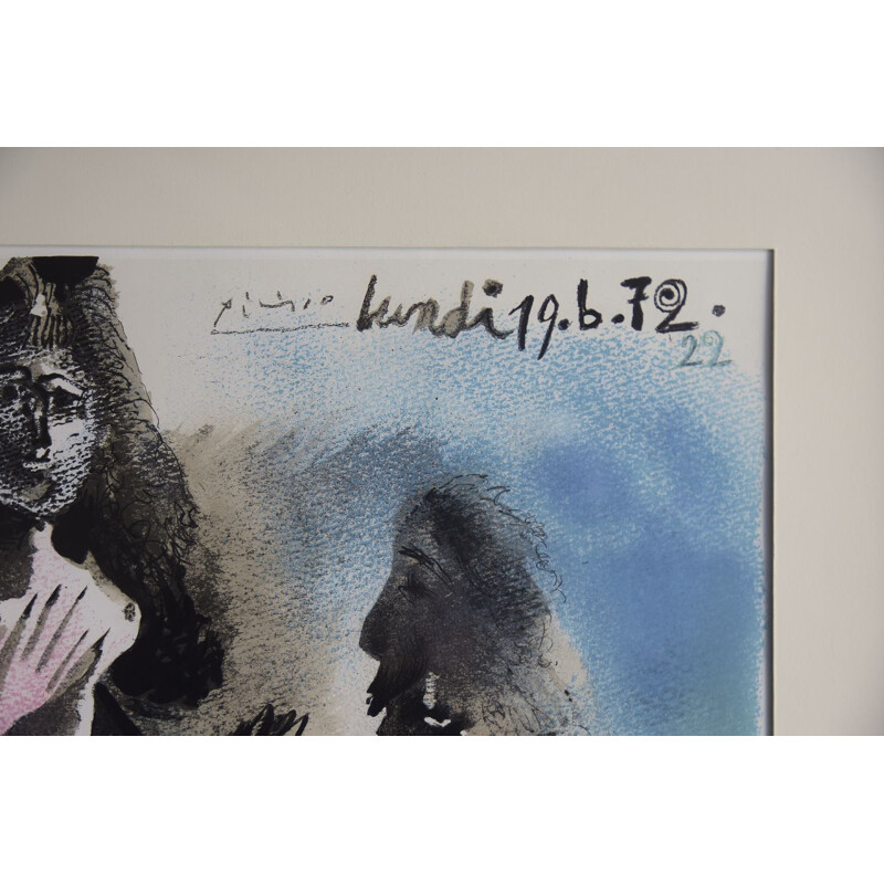 Affiche vintage de Henri Deschamps & Pablo Picasso "Lundi 19.6.72.22", 1972