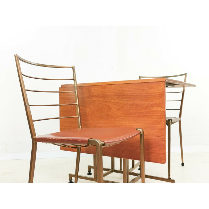 Ladderax teak mid-century drop leaf dining table & chairs, 1960s