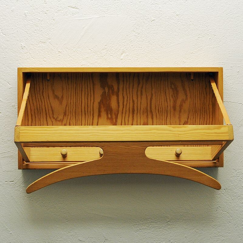 Mid-century swedish wall mounted pine wood valet rack, 1970s