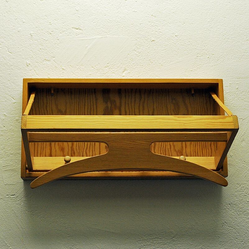 Mid-century swedish wall mounted pine wood valet rack, 1970s