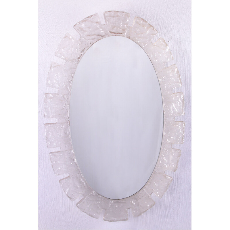 Vintage oval bathroom wall mirror with lighting and plexiglass edge from Hillebrand, 1960s