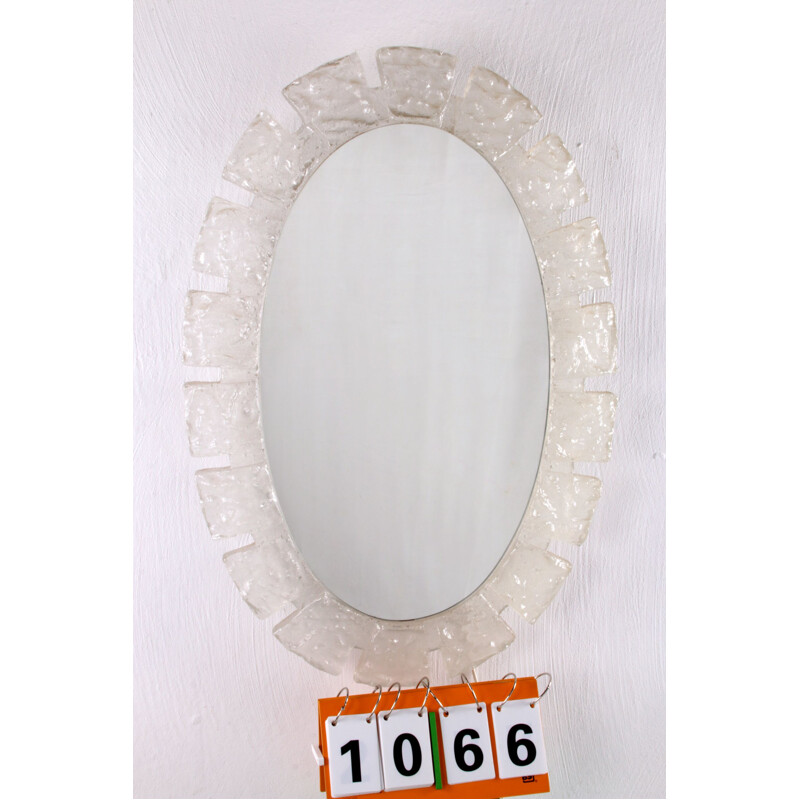 Vintage oval bathroom wall mirror with lighting and plexiglass edge from Hillebrand, 1960s